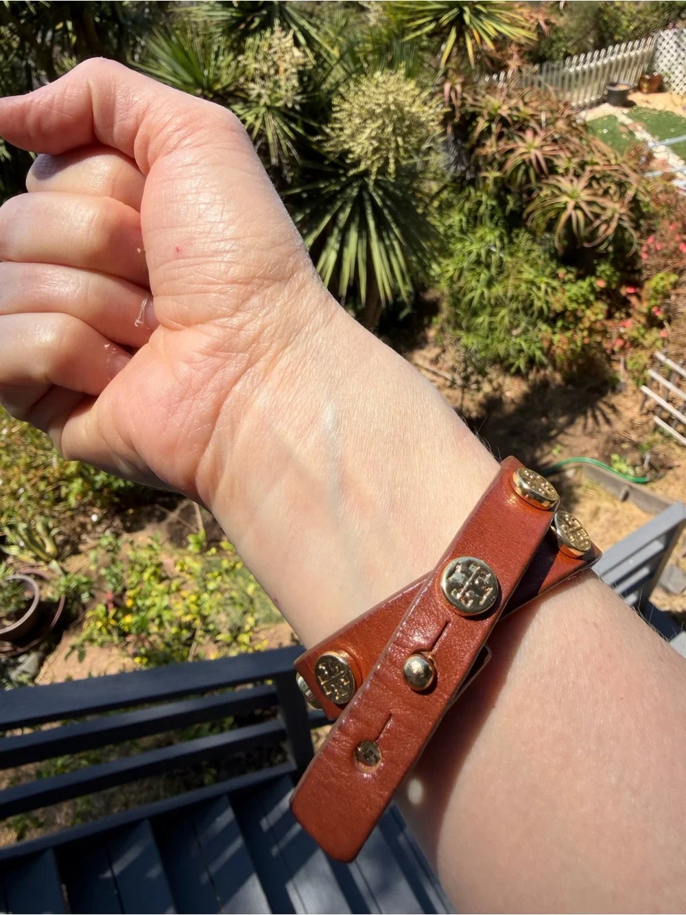 Tory Burch Brown Leather Double-Wrap Bracelet with Gold Logos